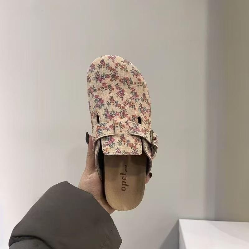 Новые матовые мюли на толстой подошве цветочная сумка голова Birkenstocks носить половину пальца Birkenstocks крутые тапочки