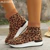 Модные женские ботильоны с леопардовым принтом, ботильоны на плоской подошве, вязаные кроссовки, женская обувь 2025 года, трендовая зимняя повседневная мода, новая удобная спортивная обувь Mujer