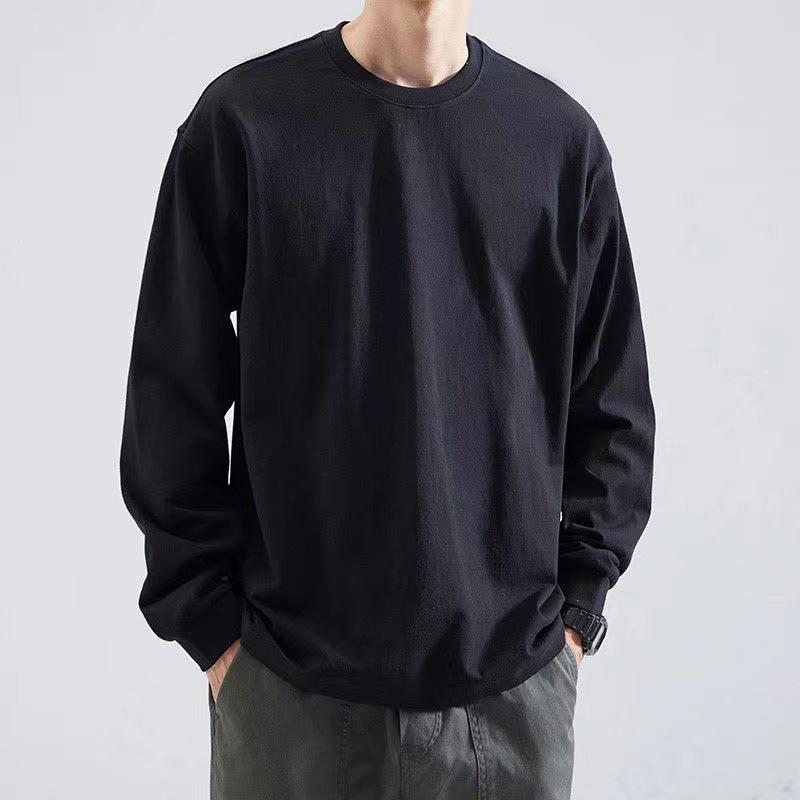 Весенне-осенняя мужская хлопковая футболка с длинным рукавом, мужская весенне-осенняя версия, трендовая 100% хлопковая нижняя часть рубашки с принтом сверху