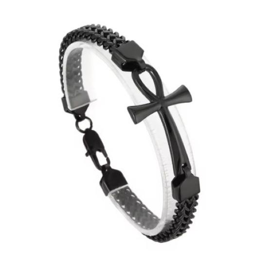 Bracelet Vintage Charm Pendant Amulet Talisman Ankh Cross Men Women Stainless Steel Egypt Egyptian Key Life Religious Jewelry Gift Hip Hop Rock Goth