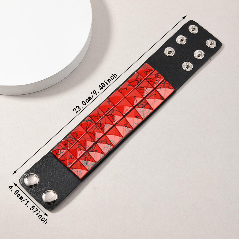 Multicolor Square Stud Faux Leather Bracelet - Punk Style