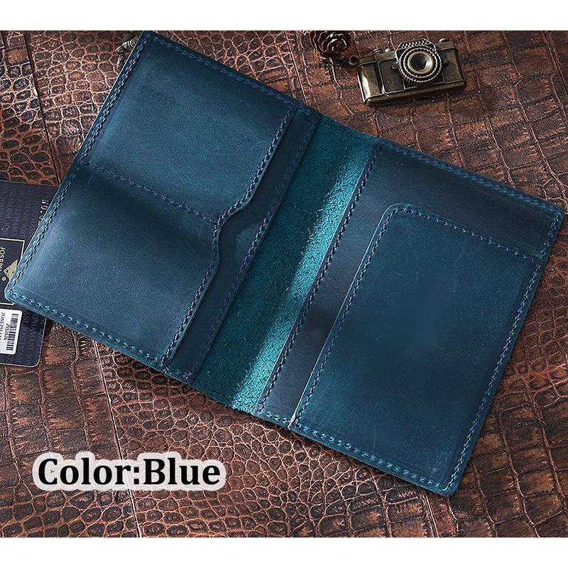 High Quality Vintage Natural Crazy Horse Cowhide Travel Passport Covers Men Genuine Leather Driver License Case Credit Card Holder Handmade