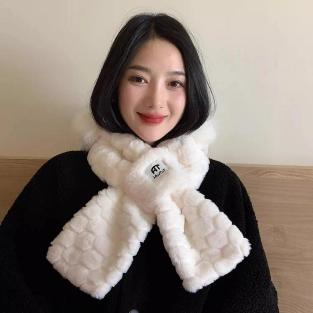 Plush Hooded Hat Scarf Set Thicken Lei Feng Hat Kawaii Fluffy Bomber Hats  For Cold Weather