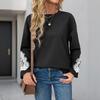 2025 New Autumn and Winter Pullover Tops Women's Lace Splicing Casual Round Neck Sweatshirt