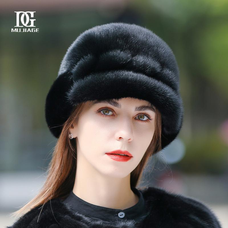Mink Hat Women's Winter Thickened Warm Mink Hair Whole Mink for Middle and Elderly Mothers Versatile Duck Tongue Fur Hat