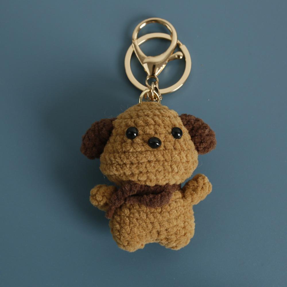Handmaking Knitted Dog Pendant Animal Doll Crochet Keychains Handwoven Dog Key Ring Bag Charm