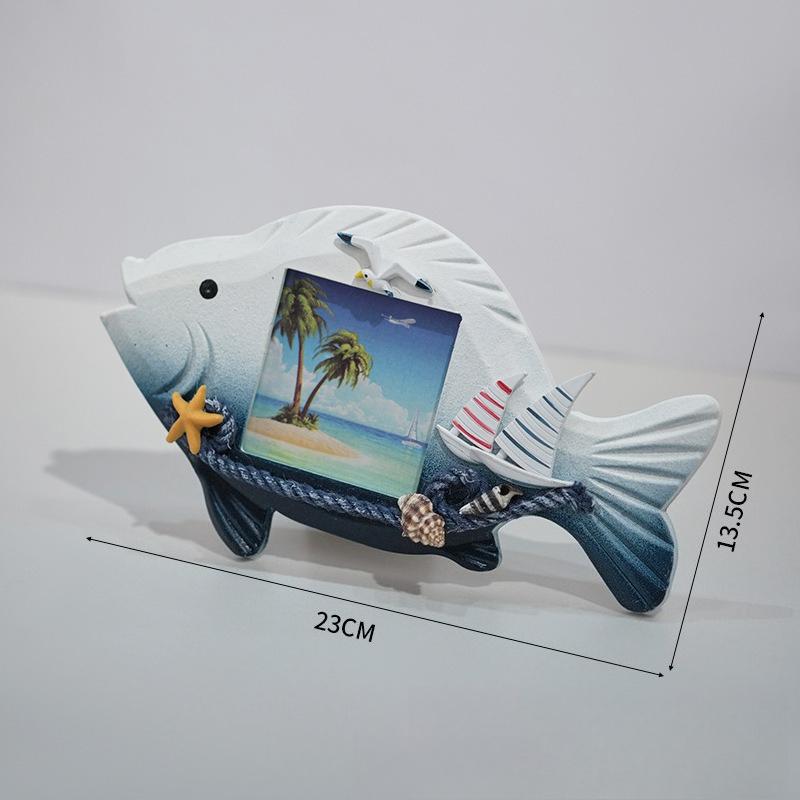 Mediterranean Style Wooden Starfish Fish Helmsman Photo Frame Desktop Decoration Bar Kindergarten Photo Wall Decoration
