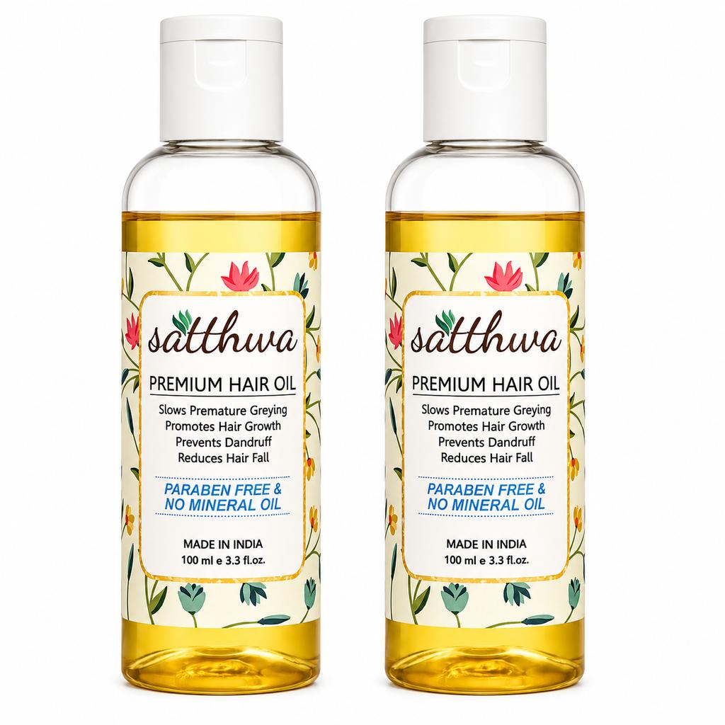 2 x Satthwa Premium Hair Oil Paraben Free With 9 Exclusive Herbs Oil 100ml Free