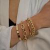4Pcs Punk Curb Cuban Chain Bracelets Set For Women Miami Boho Thick Gold Color Charm Bracelets Bangles Fashion Jewelry
