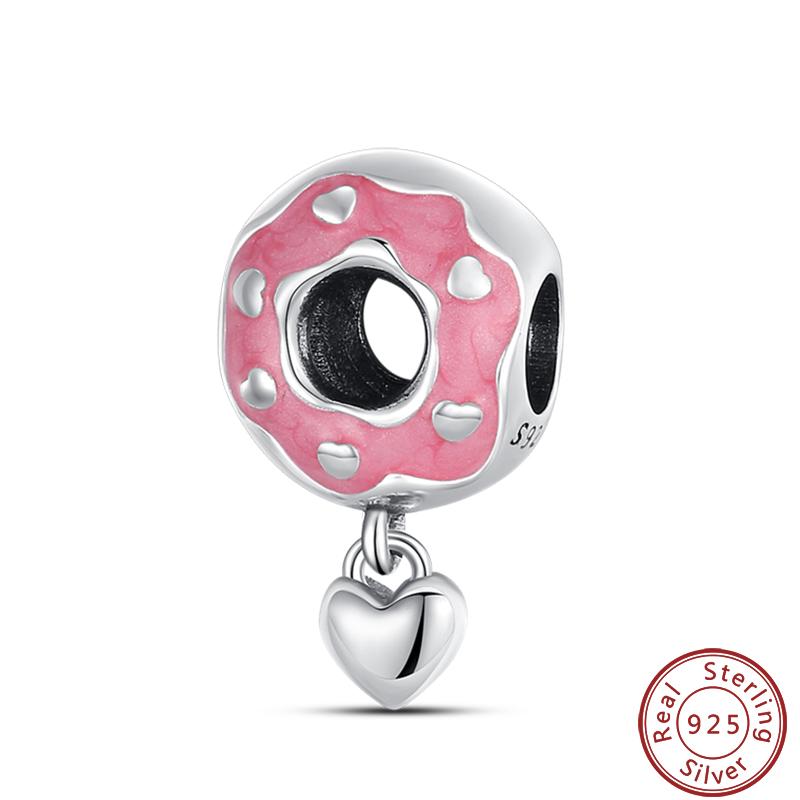 Dessert Afternoon Tea Series 925 Silver Coffee Cake Pizza Fries Sweet Charms Beads 3mm DIY Fine Jewelry Making