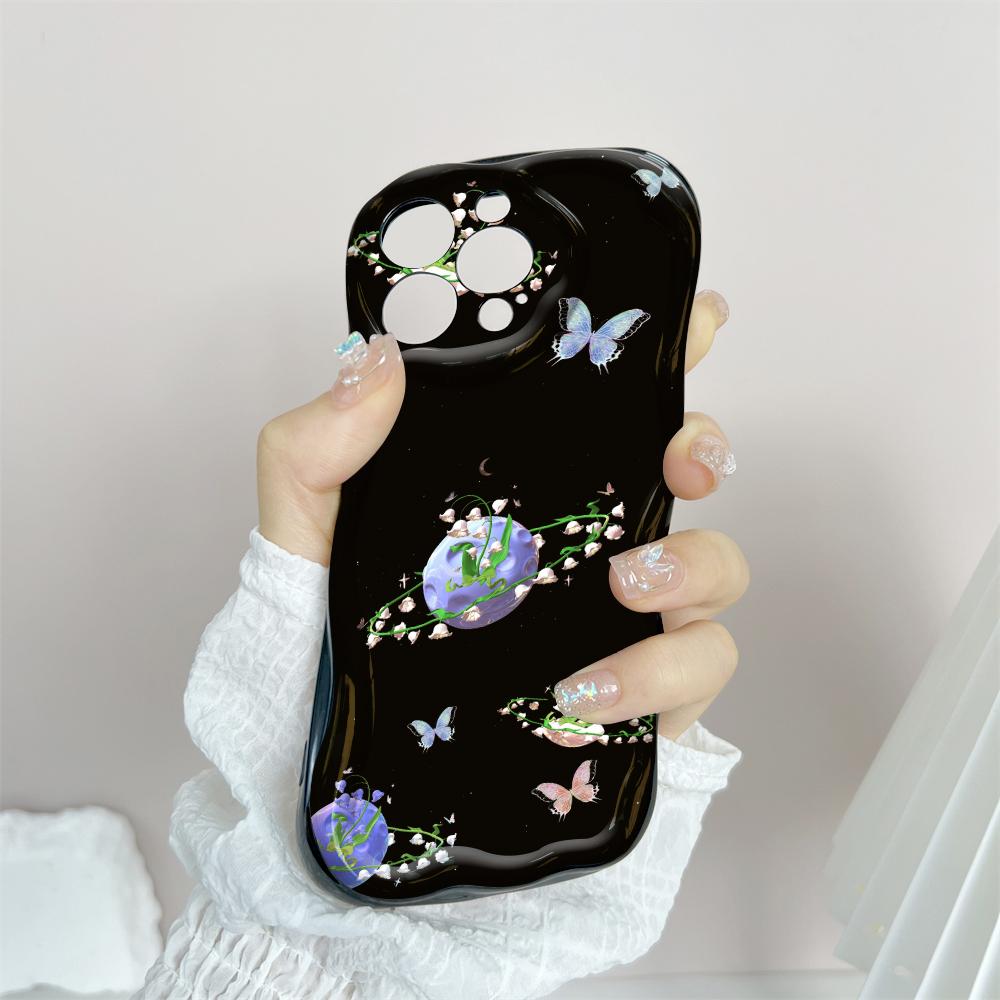 Для OPPO A17 A18 A38 A58 A98 Reno7 Z 8Z 8T 11F 11 Pro Realme 12 Lite 12 Pro C30 Цветы Кремовый Текстурный Чехол Волнистый Край Мягкий Силиконовый Чехол Для Телефона