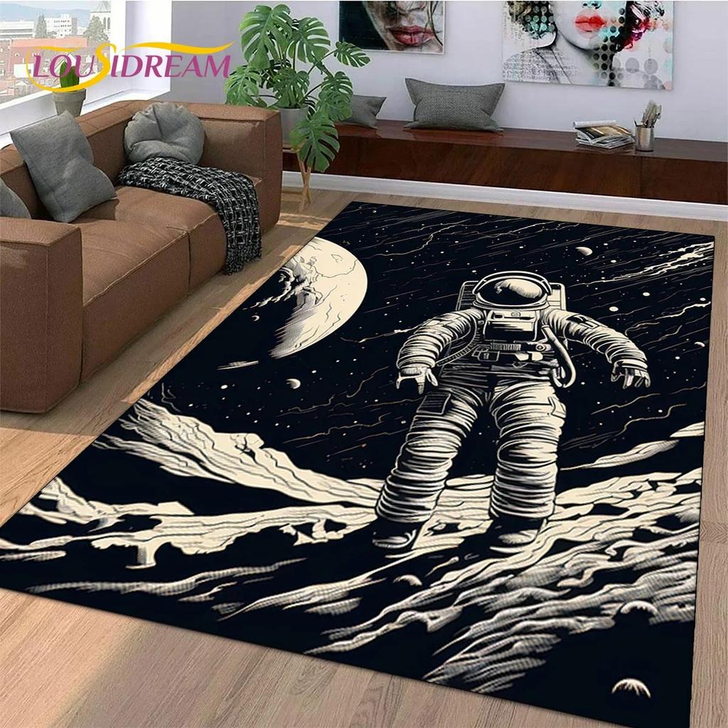 Astronaut Dream Universe Spaceman Outer Space Cartoon Carpet Rug for Bedroom Living Room Sofa Decoration, Large Decor Floor Mat