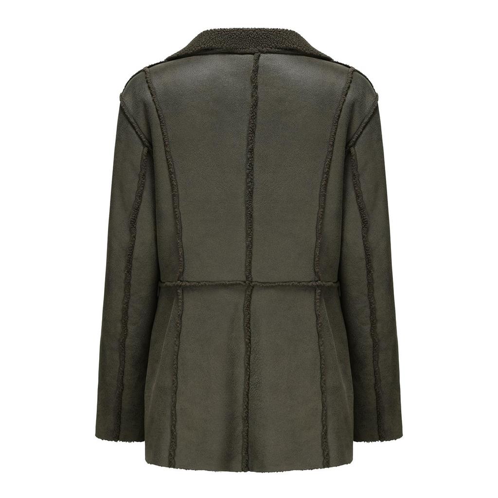 Женские замшевые пальто средней длины Блейзеры из искусственной кожи с плюшевой флисовой подкладкой и лацканами Двубортные куртки из искусственной кожи Для работы в офисе Осень-зима Верхняя одежда