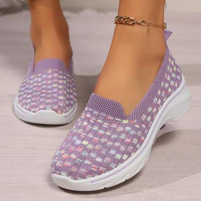 Мода 2024 Осень Сетчатые Кроссовки Женская Обувь Вулканизированная Обувь Нескользящие Вязаные Женские На Плоской Подошве Дышащие Повседневные Обувь из Летающей Сетки