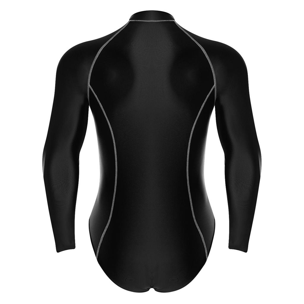 Мужской блестящий боди с воротником-стойкой, длинным рукавом, передней молнией, леотард, комбинезон, защита от солнца, пляжный, для серфинга, купальник
