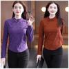 Chinese Retro Ethnic Long-Sleeved Stand-Up Collar Fleece-Lined Women's Shirt