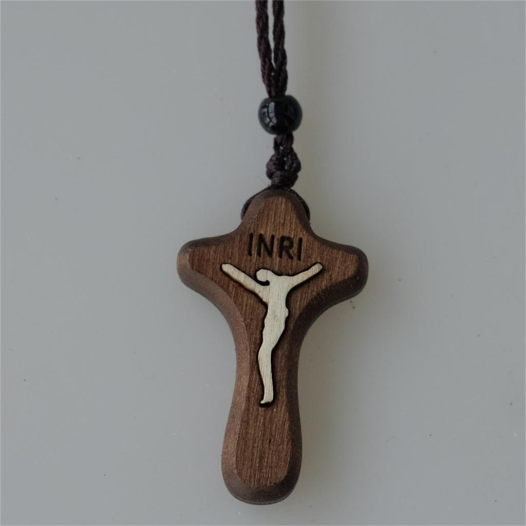 Ретро Мужское Женское Ожерелье с Подвеской в Виде Креста на Черном Шнурке Христианское Религиозное Натуральное Деревянное для Детей Мальчиков Девочек