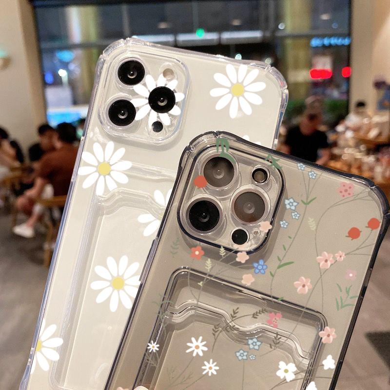 Чехол для iPhone 14 Pro Max Цветок Ромашки Прозрачный Чехол для Телефона для iPhone 11 12 13 15 16 XS XR X 7 8 Plus Кошелек Держатель для Карт Чехол