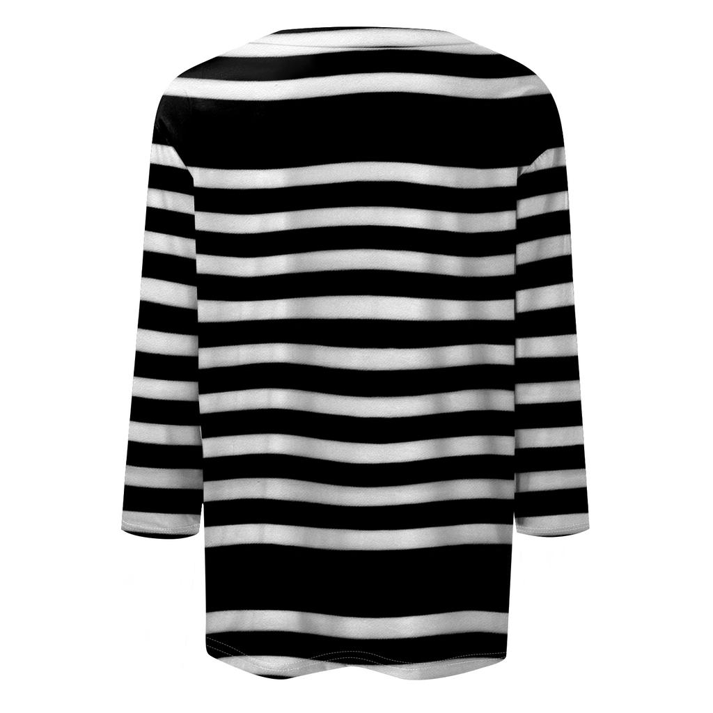 Женская модная повседневная футболка с круглым вырезом, рукавом три четверти и полосатым принтом