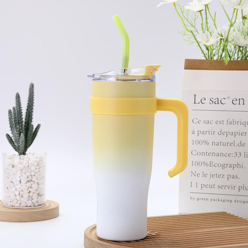 304 Stainless Steel Handle Ice Cream Cup 40oz Large Capacity Gradient Car Cup Vacuum Straw Insulated Cup