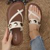 Fashion Metal Decor Flat Sandals for Women Rivet Thick Sloe Non Slip Clip Toe Slippers Plus Size Comfort Light Platform Beach Shoes