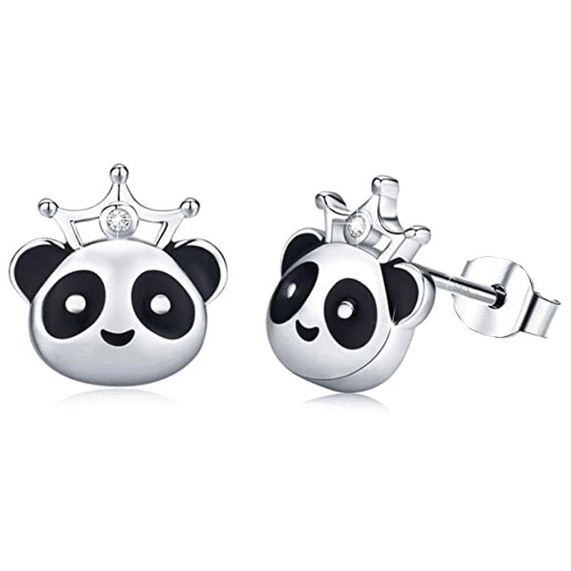 CAOSHI Cute Teen Girl Dainty Stud Earrings with Panda Shape Design Exquisite Lady Daily Wearable Accessories Chic Animal Zircon