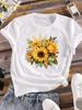 (Asian Size) Sweet Flower Cute Women Tee Top Clothing Casual Flower Fashion Short Sleeve T Shirt Female Print Lady Graphic T-shirts