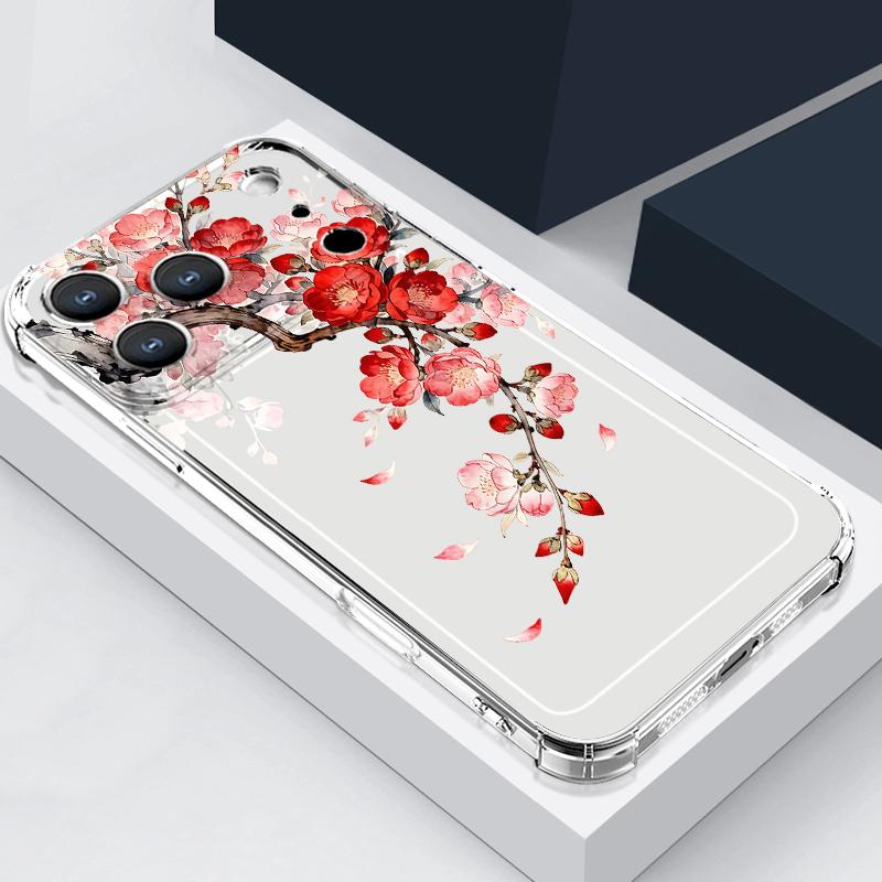 Чехол для телефона с узором из розовых цветов для iPhone 17e 17 16 15 14 Pro Max 14 13 Pro 16 Прозрачный ТПУ Ударопрочный Мягкий Карман для карты Чехол