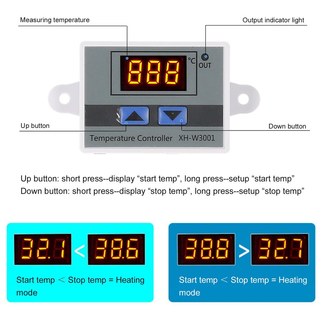 Electronic Temperature Controller LED Display Thermostat Module Temperature Temp Control Module Switch with Waterproof