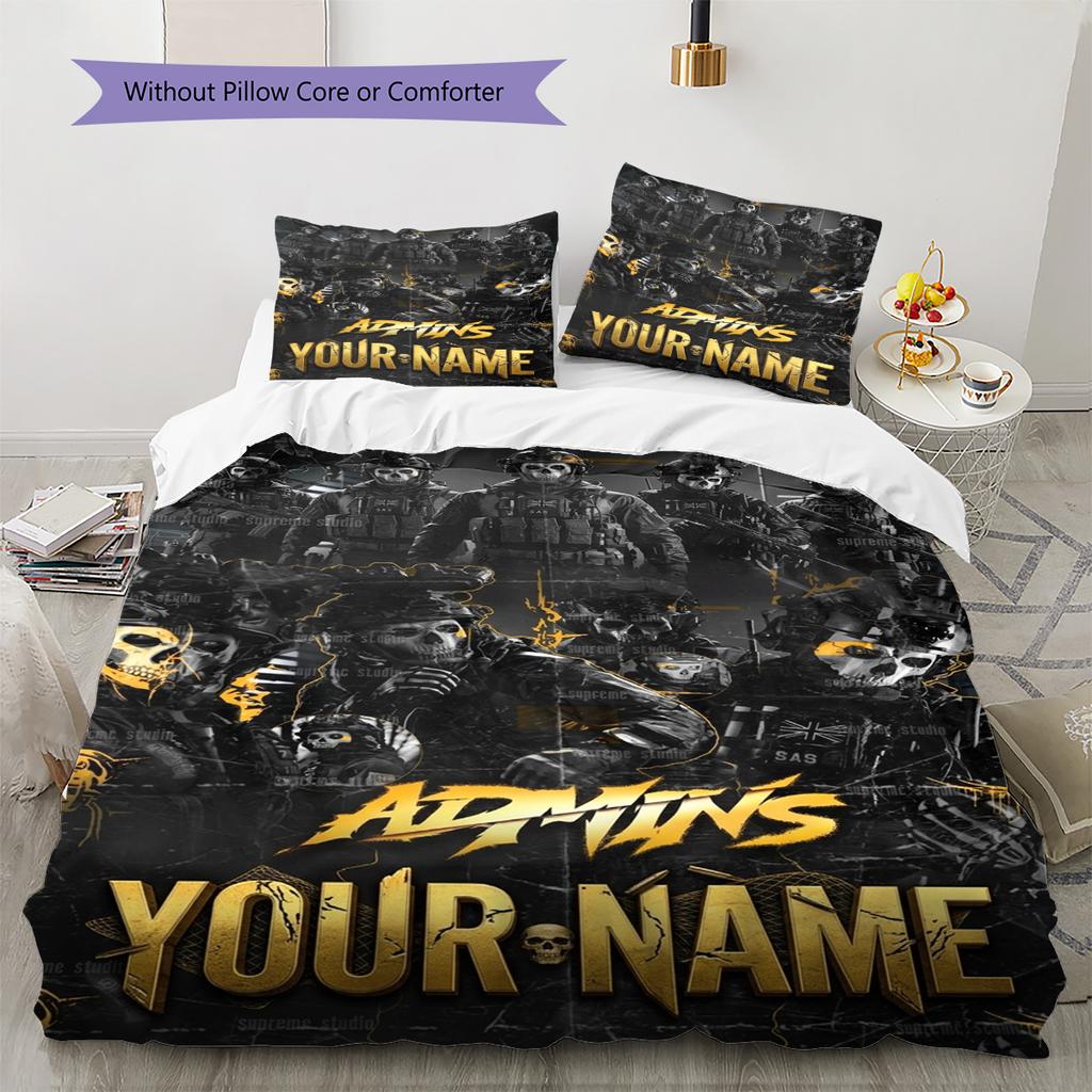 Name Custom Duty Call Ghost Pattern Bedding Set Quilt Cover Pillowcase Home Decor Gift (1 * duvet cover + 2 * pillowcase, without core)
