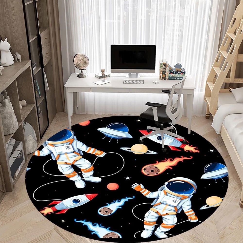 Space Adventure: Astronauts, Rockets, and Planets Sticker SetRound Non-Slip chair mat chair carpet for office Rugs for Office Decor Gift For Valentine