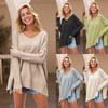 Oversized Sweater for Women V-neck Long Sleeve Hem Split Sweaters Knit Casual Chunky Warm Fall Pullover Sweaters Soft Comfortable Plus Top