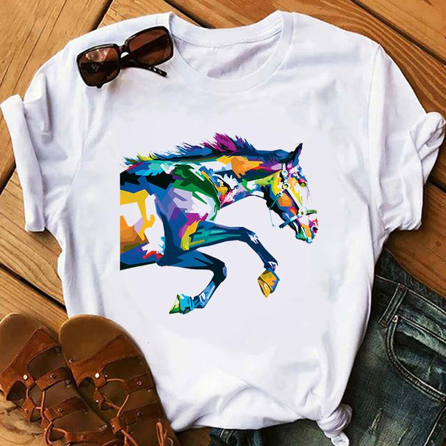 Женская футболка с принтом головы лошади, эстетическая художественная футболка, женская летняя повседневная футболка Harajuku, уличная одежда с коротким рукавом, футболка