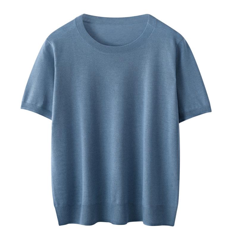Women's Slimming Wool Knit Sweater - Round Neck, Three-Quarter Sleeve, Solid Color, Korean Loose Fit for Fall & Winter
