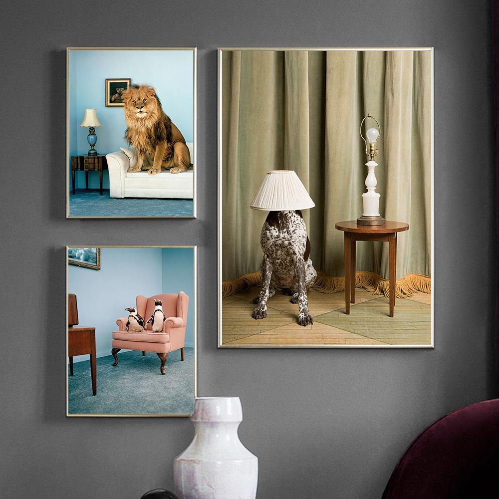 Cozy Lion Poster Hide and Seek Print The Penguin Show Canvas Painting Modern Vintage Animal Wall Art Pictures Kids Home Decor