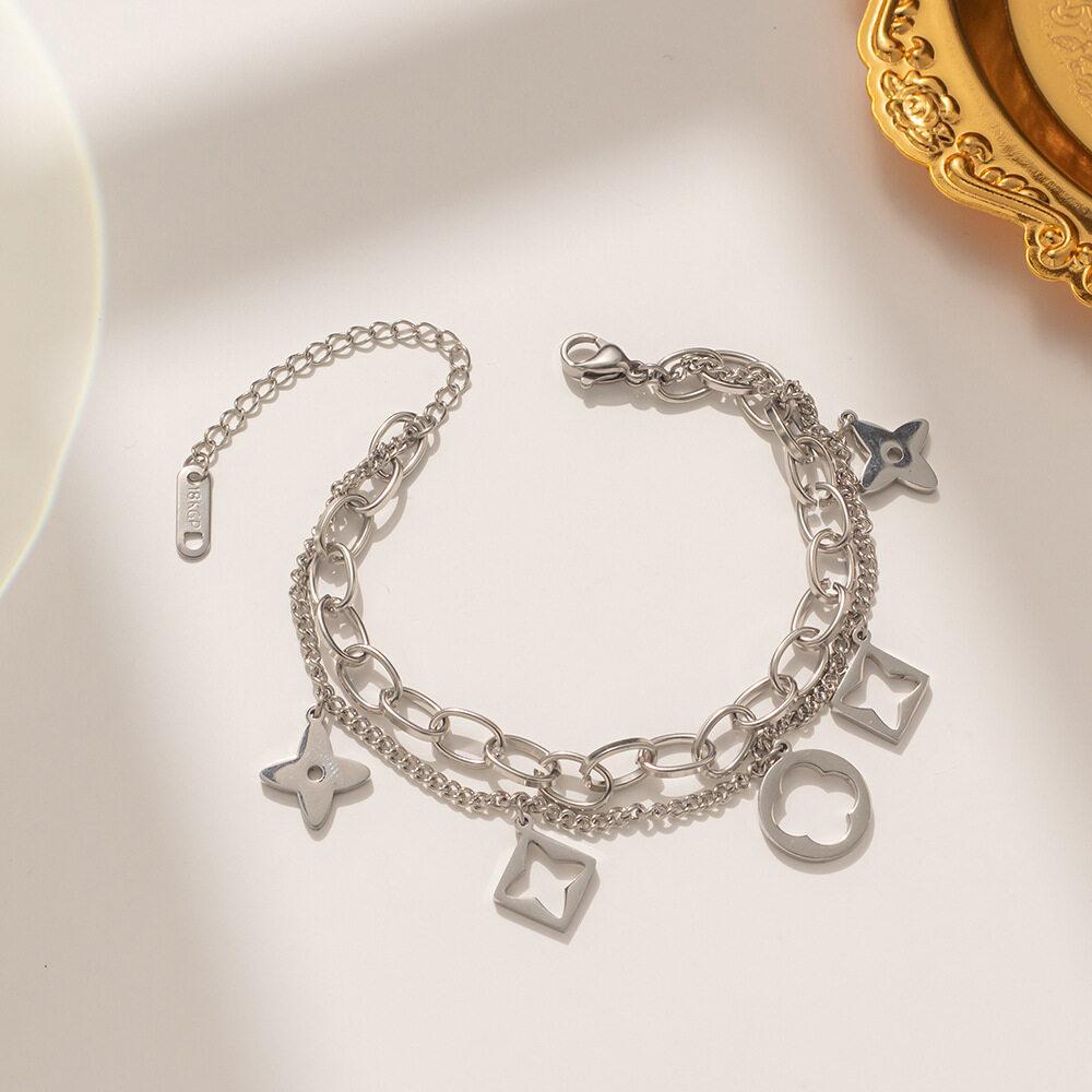 Темпераментный двусторонний браслет из нержавеющей стали, черный/цвет ракушки, четырехлистный клевер, элегантный браслет из розового золота