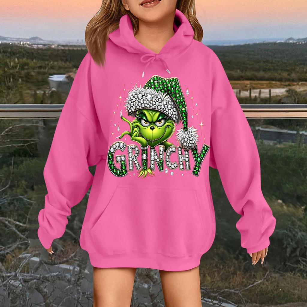 Детская модная повседневная толстовка с капюшоном свободного кроя с длинными рукавами и рождественским принтом