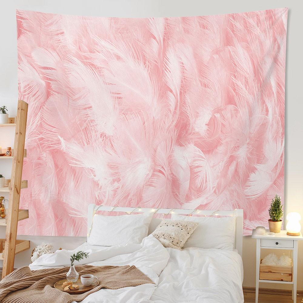 Bedroom Living Room Tapestry Home Decor Pink Feather Tapestry Feather Print Tapestry Background Decor