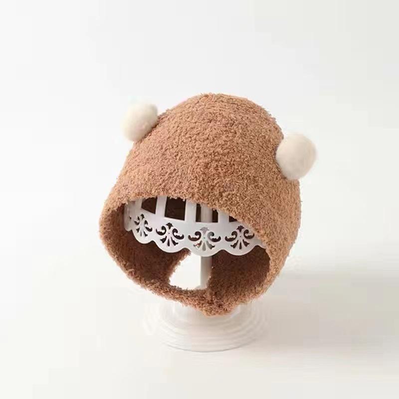 Cute Winter Warm Kids Girl Boys Baby Hats Fleece Wool Hemming Caps With Ball Wool Ear Protection Hats Soft Newborn Bonnet