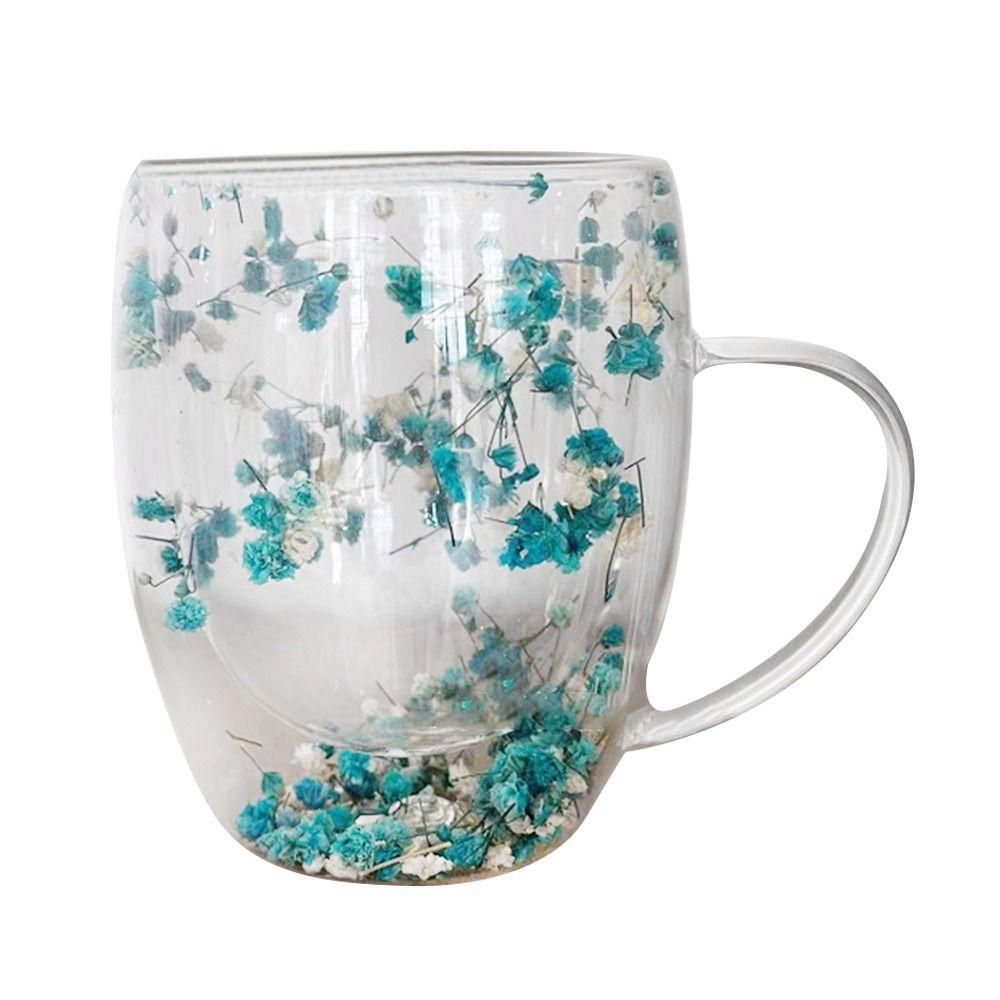Heat Resistant Dried Flowers Glass Mugs Gypsophila Flower Cup Creative Coffee Mug  Home&Office