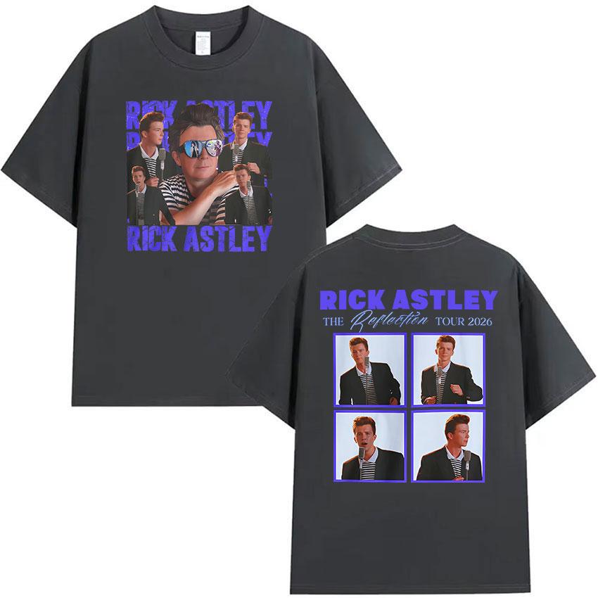Rick Astley The Reflection Tour 2026 Graphic T Shirts Unisexs Vintage Oversized Cotton Tshirt Summer High Quality Clothing Tshirt
