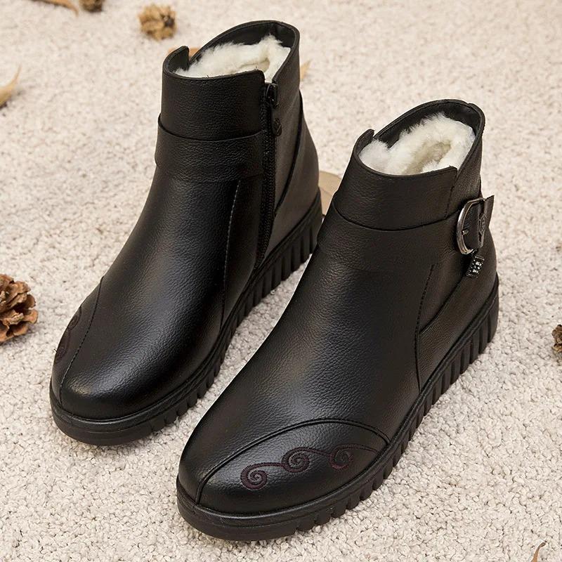 Водонепроницаемые зимние ботинки 2024 года из натуральной кожи для женщин, теплые теплые зимние ботинки из толстого плюша для мам
