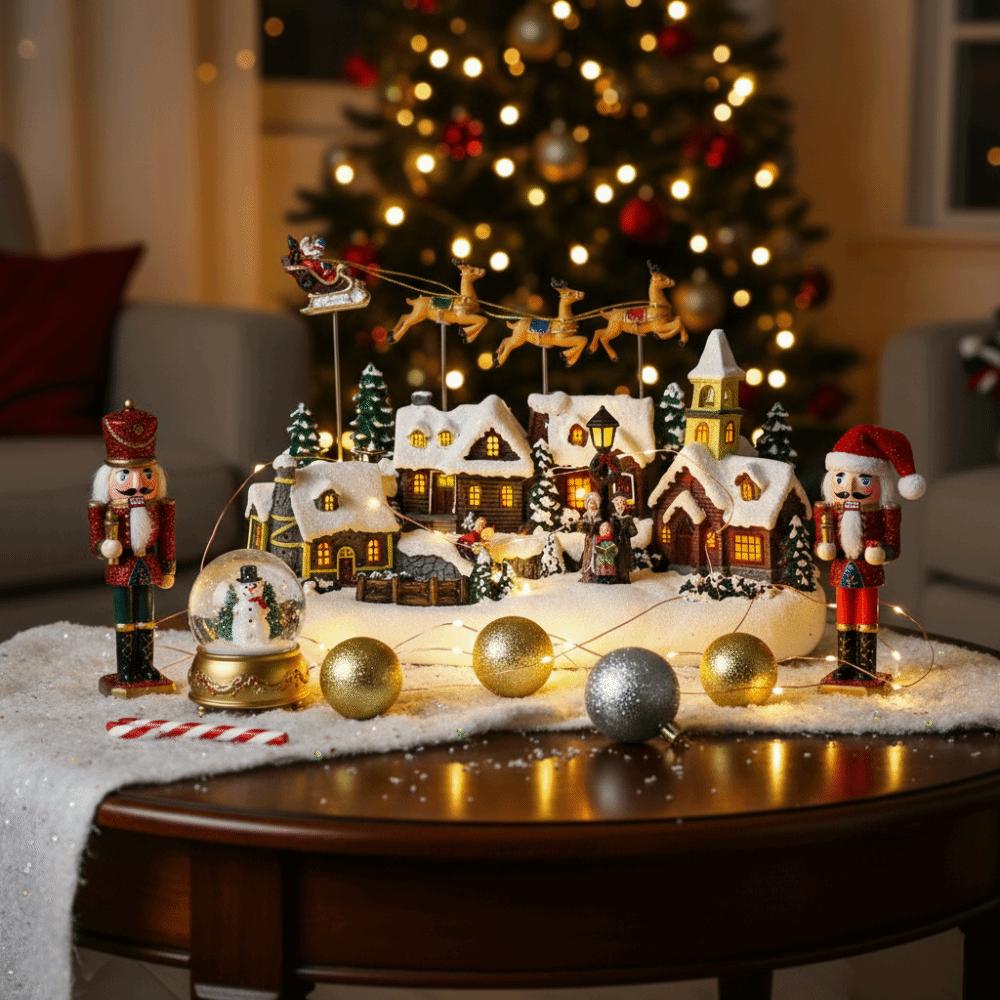 Resin Christmas Glowing Village LED Lighted with Music Christmas Flying Reindeer 3-Elk Reindeer Kids Gift