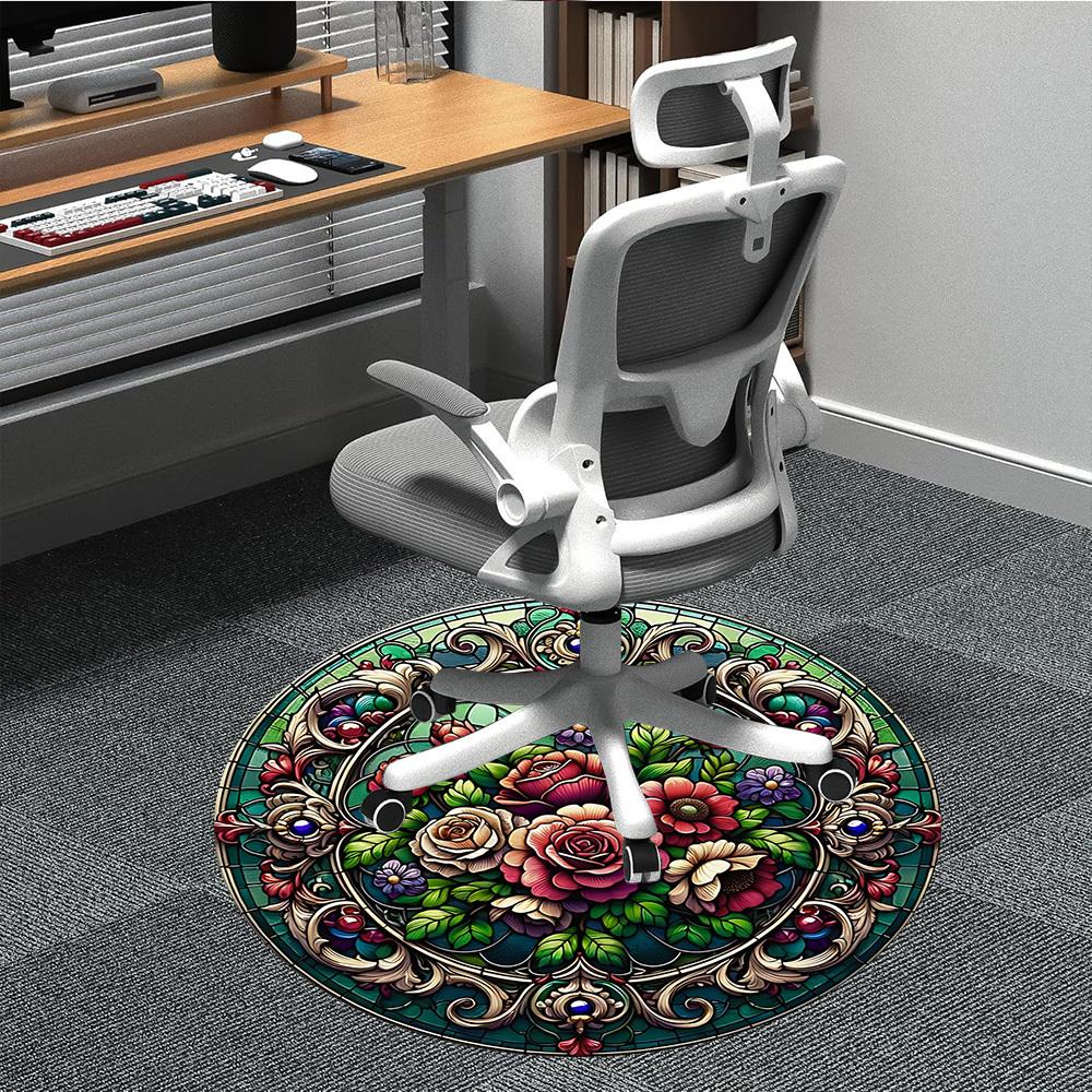 1PC Floral Ornament Chair Carpet for Office Non-Slip, Lightweight, Machine Washable Rug for Office, Sleeping, Room - Holiday Decoryy251009074