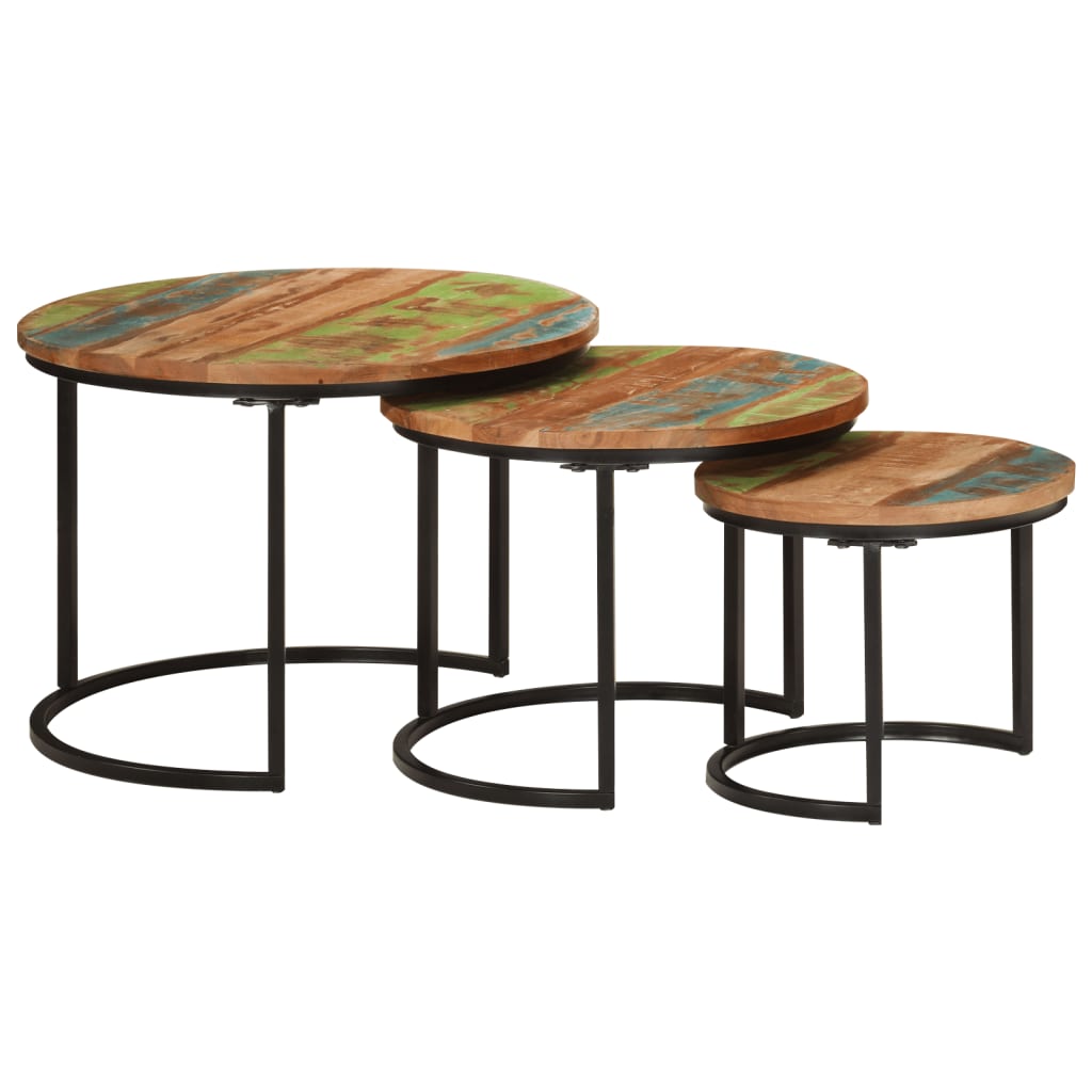 Set of 3 Coffee Tables Recycled Solid Wood