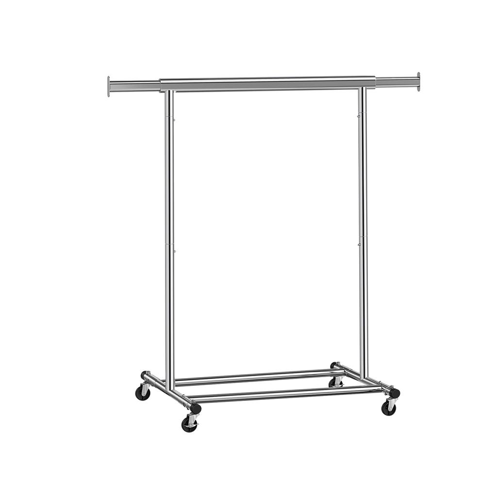 SONGMICS Clothes Rack on Wheels, Heavy Duty Clothes Rail, with Extendable Hanging Rail, 90 kg Load Capacity, Easy Assembly, Portable, Silver