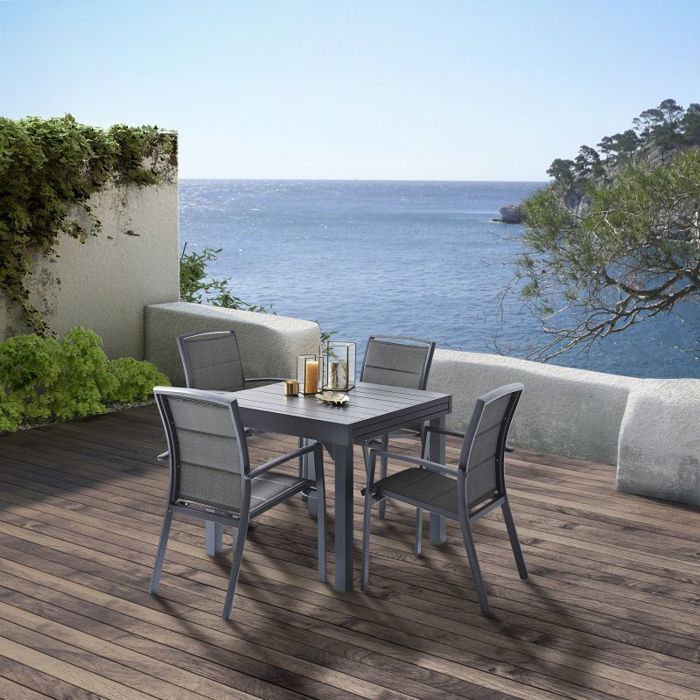 Salon de jardin Ensemble Modulo T 4 / 8 + F 4 Full Alu Gris Wilsa Garden