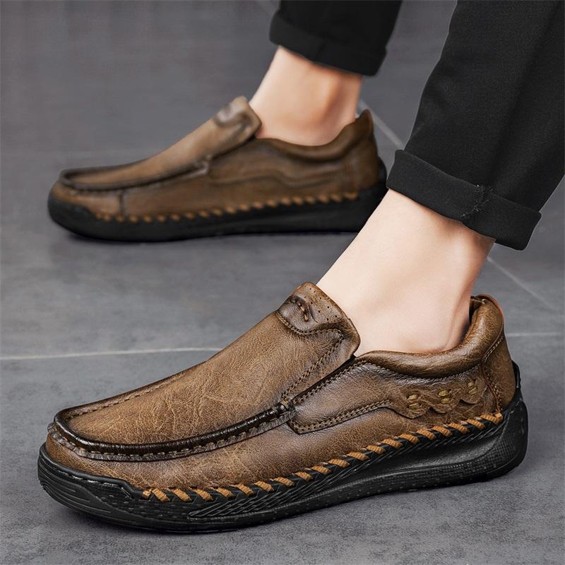 Non-Slip Outdoor Hiking Shoes Soft Cowhide Mens Casual Shoe Trainers New Leather Men Loafers High Quality Male Slip On Flats
