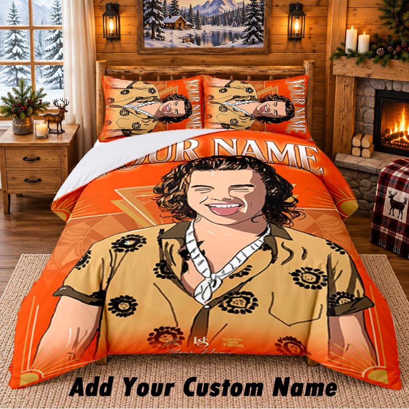 Harry Styles Custom Name 3Pcs Bedding Set 1 Bed Sheet 2 Pillowcases Bedroom Home Decor