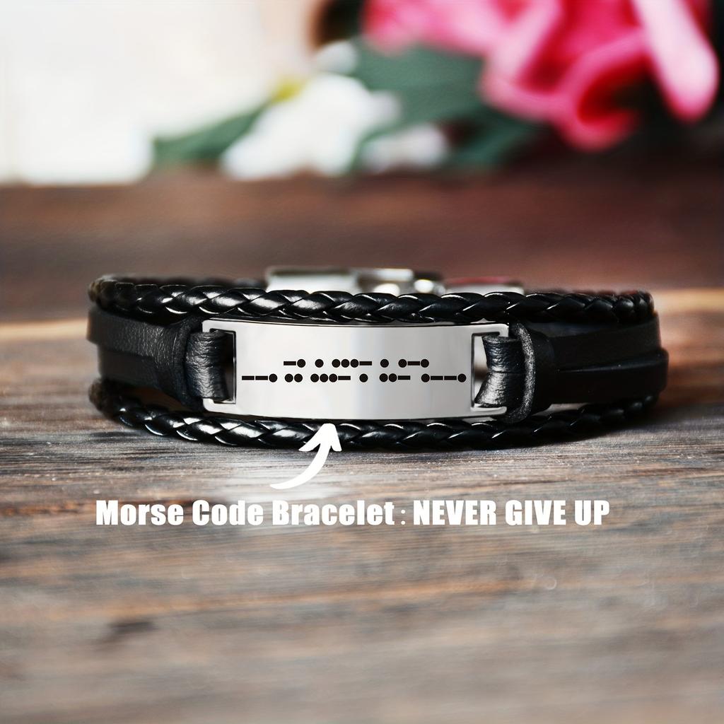Мужской браслет из нержавеющей стали с гравировкой азбуки Морзе